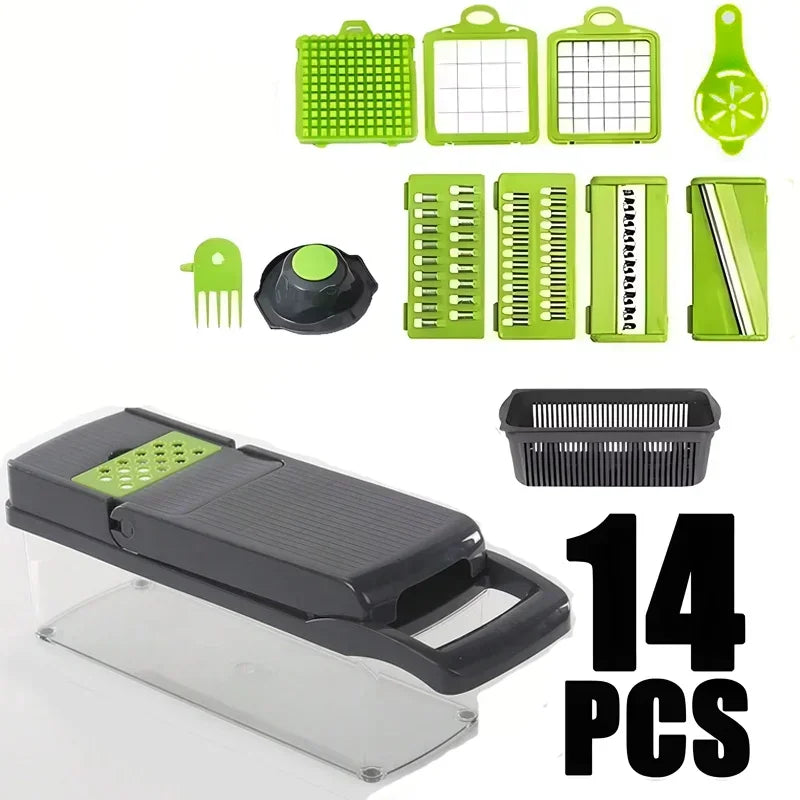 Cortador de Legumes Ferramenta de Cozinha Multifuncional, Picador de Alimentos 5 em 1 para Tomate, Cenoura, Queijo e Cebola, Ralador Cortador Manual