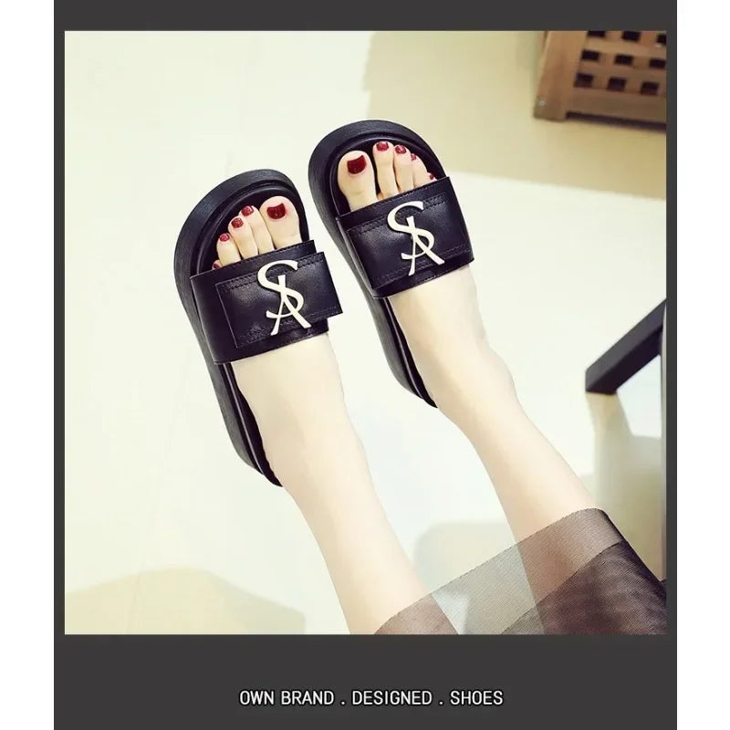 Chinelos Sapatos de Verão Mulheres Plataforma Design Slides Letras Da Moda Senhoras Sapatos Chinelo Casual Fora Antiderrapante Chinelos Sandálias