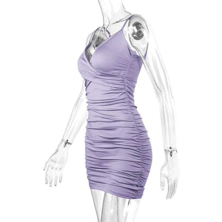 Fairyshely Sexy Ruffle Deep V Short Club Dress Senhoras 2024 Verão Azul Bodycon Vestidos Festa de Noite Mini Vestido Apertado