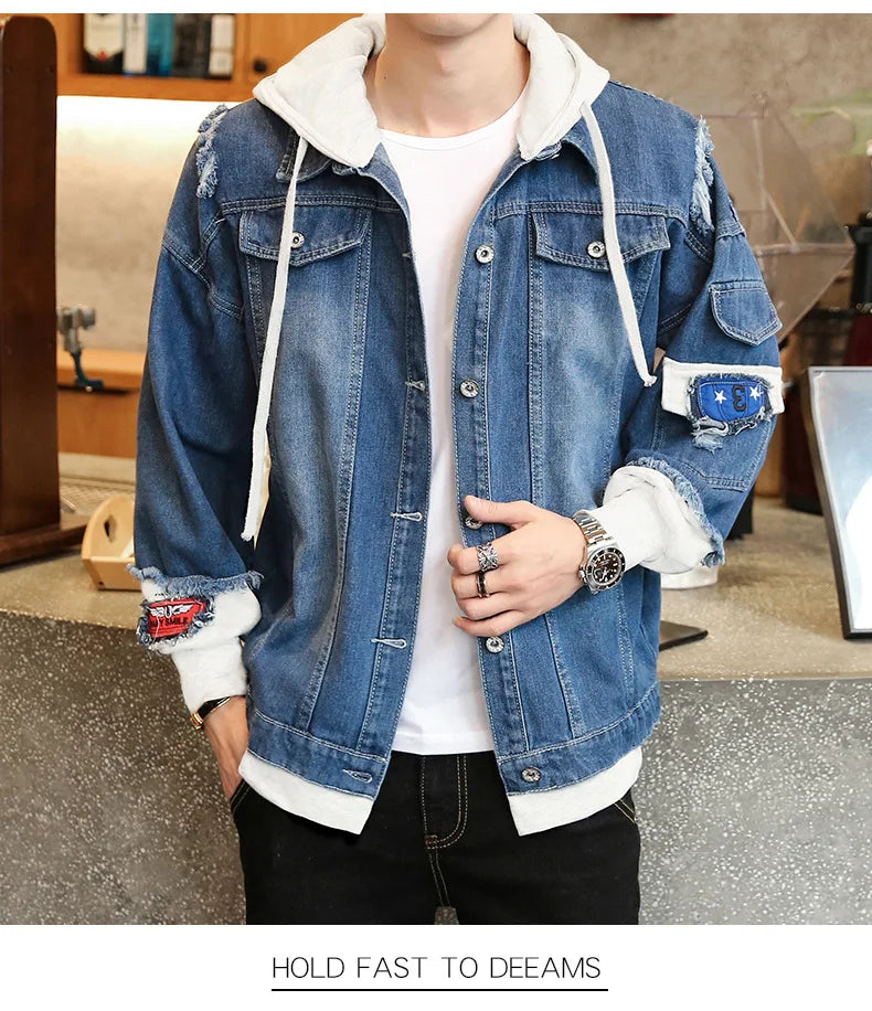 Lilo&stitch Hip Hop Jaquetas Jeans com Capuz para Homens Roupas Femininas Outono Inverno Jaqueta Masculina Patchwork Jaqueta Jeans Streetwear Roupas