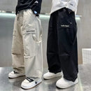 2024 Nova Primavera Outono Meninos Calças Calças Casuais de Perna Reta Grandes Crianças Calças Cargo Moda Cool Kids Roupas