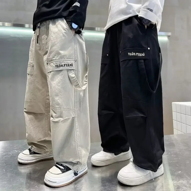 2024 Nova Primavera Outono Meninos Calças Calças Casuais de Perna Reta Grandes Crianças Calças Cargo Moda Cool Kids Roupas