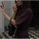 2025 Chic Splicing Brown Meia Manga Maxi Vestido Feminino Casual Plissado A Linha Slim Vestidos Femininos Escritório Comutar Vestes de Rua