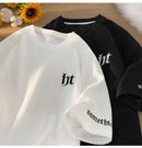 Hefty Walfr Checks Estilo Japonês Ins Camiseta de Manga Curta para Homens Primavera Verão Juventude Oversize Gola Redonda Meia Manga