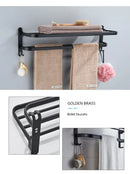 Suporte dobrável preto fosco de 50 cm com gancho suporte de toalha de montagem na parede AlumínioToalheiro