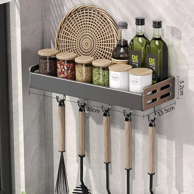 Elegante rack de condimentos de cozinha montado na parede com caixa de armazenamento Suporte multifuncional para utensílios domésticos com dispensador de vinagre de óleo