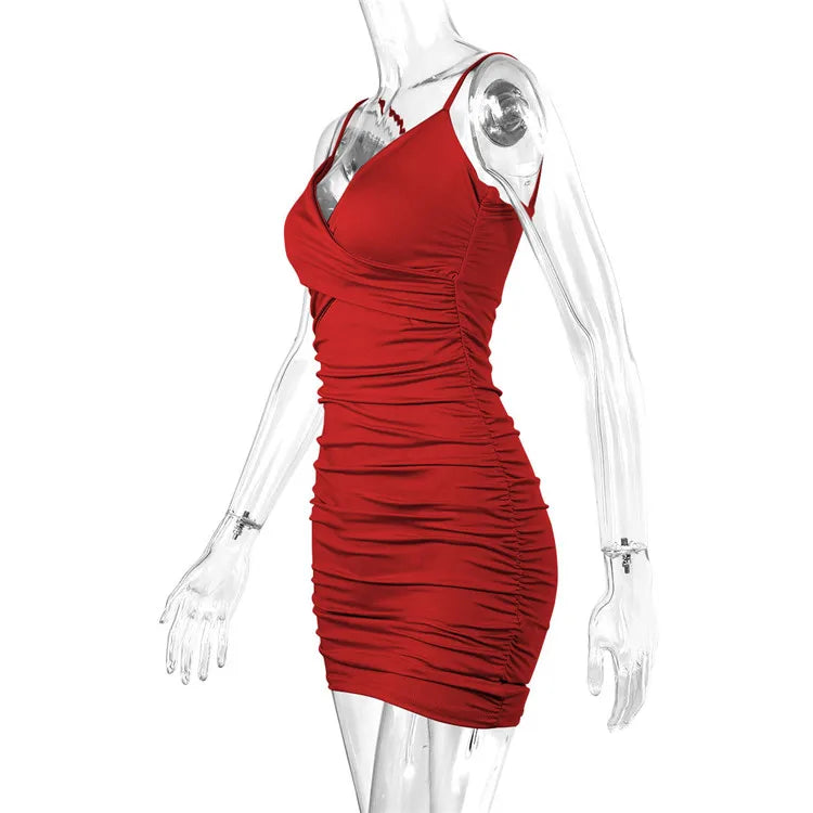 Fairyshely Sexy Ruffle Deep V Short Club Dress Senhoras 2024 Verão Azul Bodycon Vestidos Festa de Noite Mini Vestido Apertado