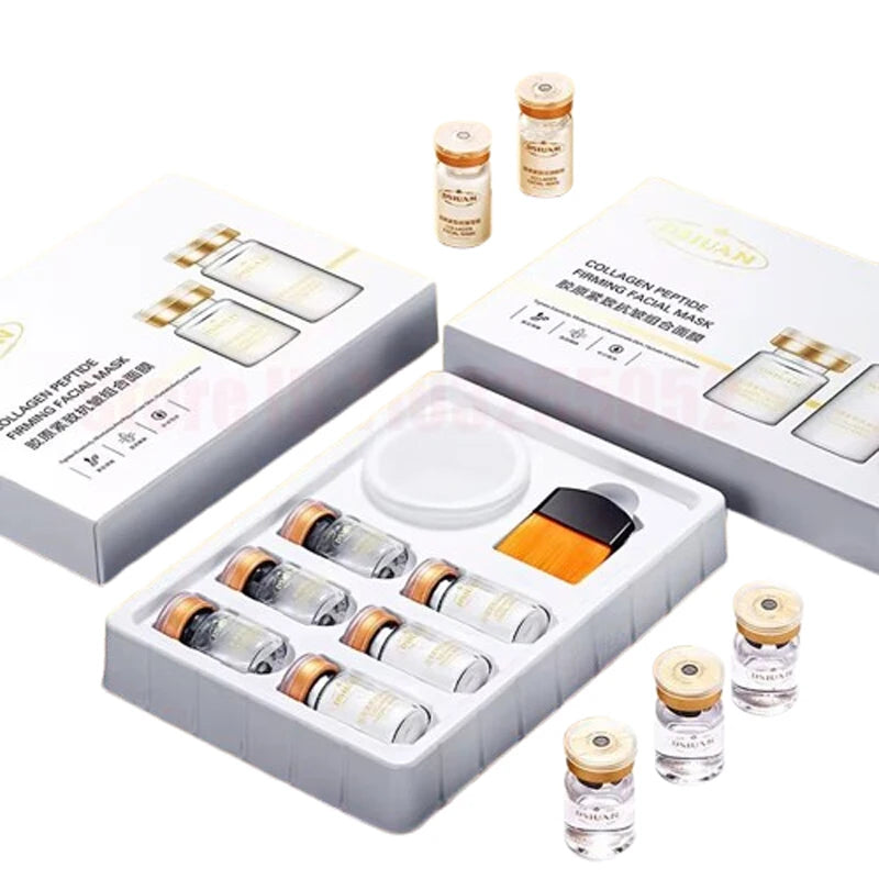 1 Caixa de Máscara em Pó Liofilizado de Peptídeo de Colágeno Set Levanta e Firme o Rosto em V Ácido Hialurônico Clareia, Hidrata e Rejuvenesce a Pele