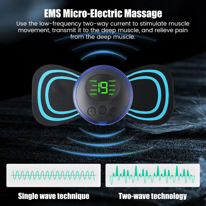 Mini massageador de pescoço EMS portátil Maca de pescoço elétrica para alívio da dor muscular cervical e remendo de massagem de relaxamento de ombro