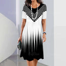 Moda Listrada Mulher Roupas Vestidos Simplicidade Imprimir Manga Curta Vestido Feminino Elegante Preto Feminino Vestido Longo Pulôver 2024