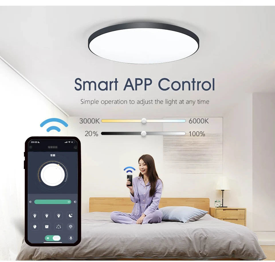 MARPOU Lâmpada de teto inteligente lâmpada led para luzes de teto de quarto com controle remoto Luzes led reguláveis para sala de estar