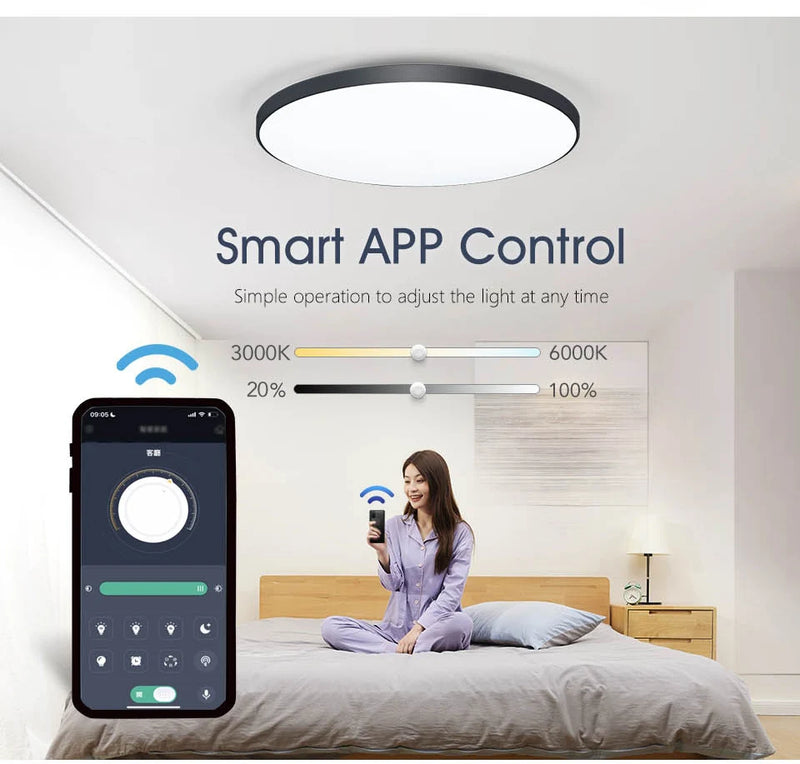 MARPOU Lâmpada de teto inteligente lâmpada led para luzes de teto de quarto com controle remoto Luzes led reguláveis para sala de estar