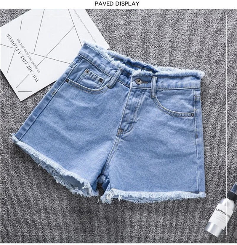 2023 Verão Mulher High Haist Jeans Shorts Moda Ásperas Denim Calças Curtas Colegial Calças Casuais Azul Preto Branco Jeans