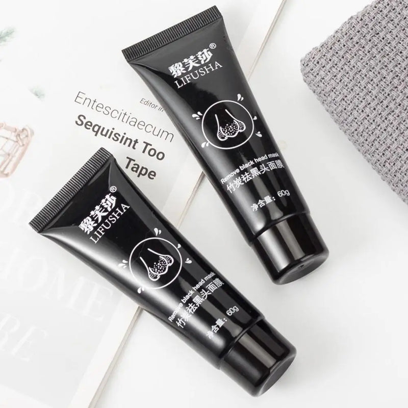 Máscara Facial de Lama com Carvão Vegetal de Bambu 60g, Carbono Ativo, Limpeza Profunda, Purificante, Remove Cravos, Removedor de Cravos de Morango