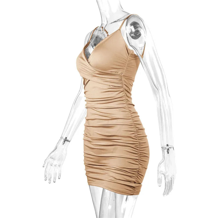Fairyshely Sexy Ruffle Deep V Short Club Dress Senhoras 2024 Verão Azul Bodycon Vestidos Festa de Noite Mini Vestido Apertado