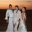 Sexy fita branca de seda cetim estilingue vestido para as mulheres elegante swing colarinho backless vestidos longos 2025 mulheres novo praia férias robe