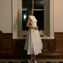 Elegante Branco Plissado A Linha Grande Hem Vestido de Festa Moda Feminina Slash Neck Slim Backless Vestidos 2025 Vestes Femininas Do Clube Verão