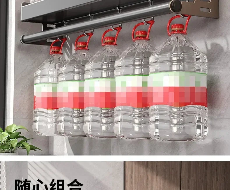 Elegante rack de condimentos de cozinha montado na parede com caixa de armazenamento Suporte multifuncional para utensílios domésticos com dispensador de vinagre de óleo