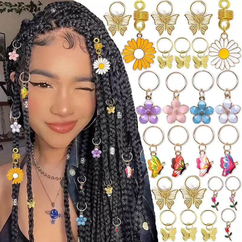 Conjunto de 24 peças de acessórios de cabelo com flores e borboletas, presilha de cabelo e anel de cabelo, flores coloridas, borboletas deslumbrantes