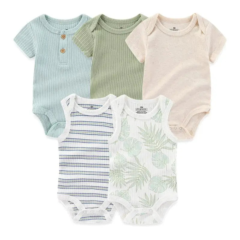 Kiddiezoom 5 Pçs/lote Quatro Estações Moda Dos Desenhos Animados de Manga Curta Do Bebê Menino Menina Bodysuits Macio 100% Algodão Recém-nascido Onesies Roupas