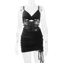Sexy Spaghetti Strap String Cross Bodycon Dress para Mulheres Sólido Backless Cut-out Night Club Vestido Verão Sem Mangas Mini Vestido