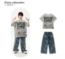 Meninas Meninos Hip Hop Dança de Salão Trajes 4 Crianças Cinza Camiseta Azul Denim Jeans Calças Jazz Dança Roupas Criança Palco Dancewear