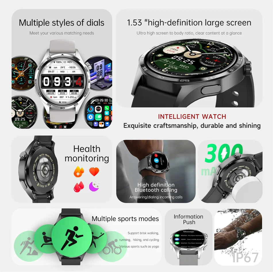 Para HUAWEI GT5 Pro GPS NFC Relógio Inteligente Masculino 360 * 360 Tela AMOLED Frequência cardíaca Bluetooth Chamada IP67 Homem à prova d'água Smartwatch 2024