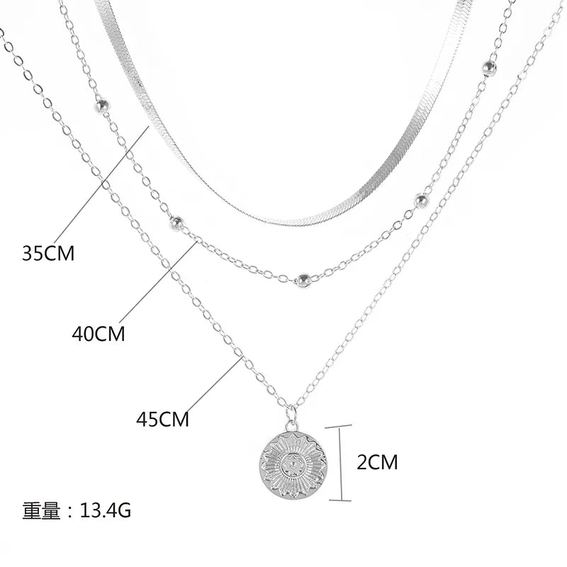 925 Sterling Silver Colar redondo de três camadas Simples Cobra Cadeia Charme Bola Cadeia Festa Presente de Casamento Jóias Requintadas Femininas