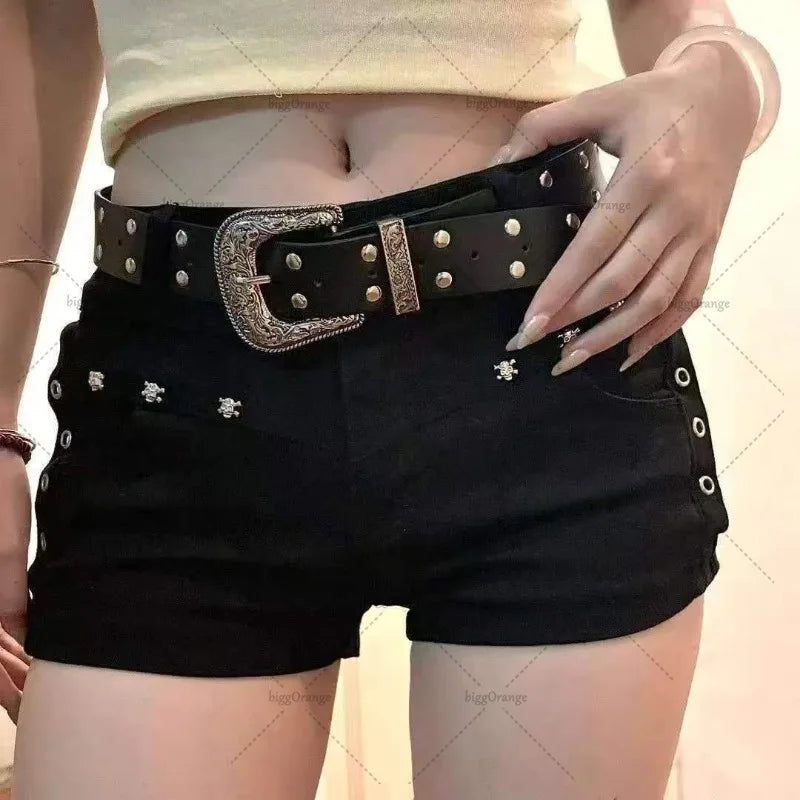 Personalidade Americana Hot Girl Y2K Harajuku Hip Shorts Pretos Hip Hop Moda Roupas Da Moda Salgueiro Nail Design Sexy Denim Shorts