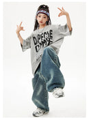 Meninas Meninos Hip Hop Dança de Salão Trajes 4 Crianças Cinza Camiseta Azul Denim Jeans Calças Jazz Dança Roupas Criança Palco Dancewear