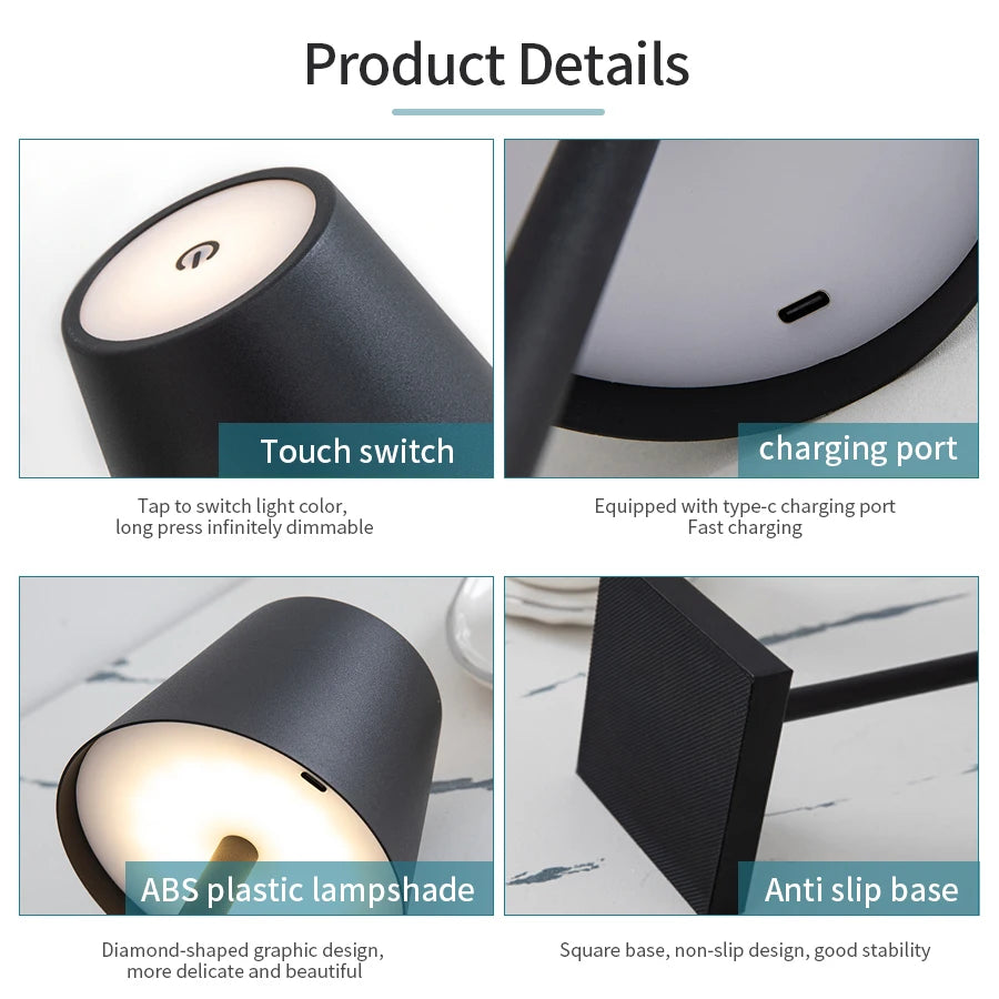 Recarregável LED Lâmpada de mesa Interruptor de toque 3 níveis Luzes de mesa reguláveis Bar Club Dinner Iluminação ambiente decorativa criativa
