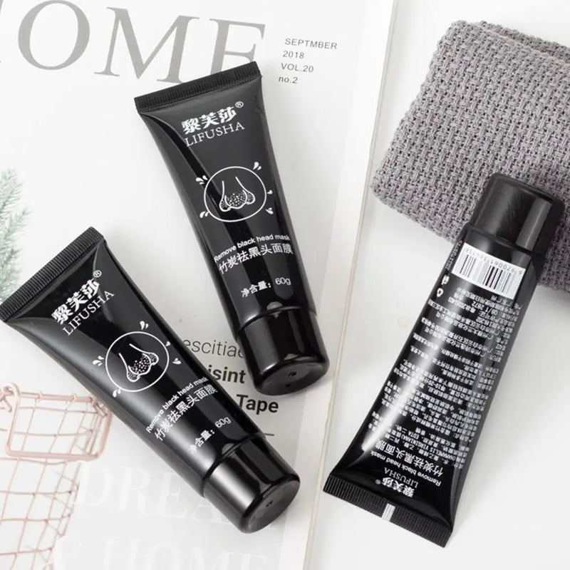 Máscara Facial de Lama com Carvão Vegetal de Bambu 60g, Carbono Ativo, Limpeza Profunda, Purificante, Remove Cravos, Removedor de Cravos de Morango