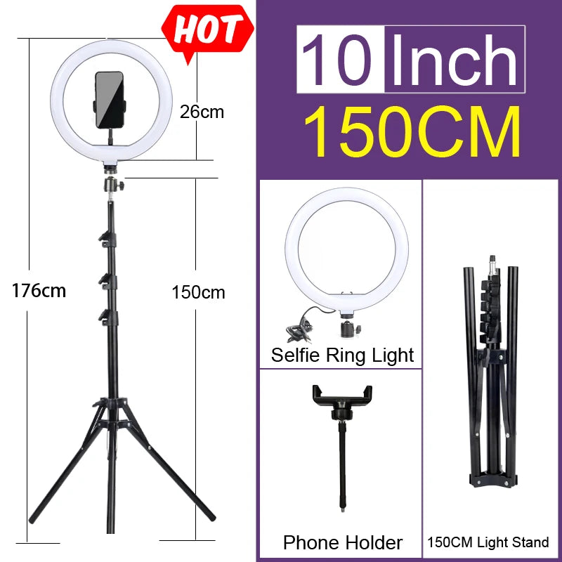 Luz de Anel LED 14 polegadas para Fotografia - Tripé com Luz de Anel para Transmissão ao Vivo