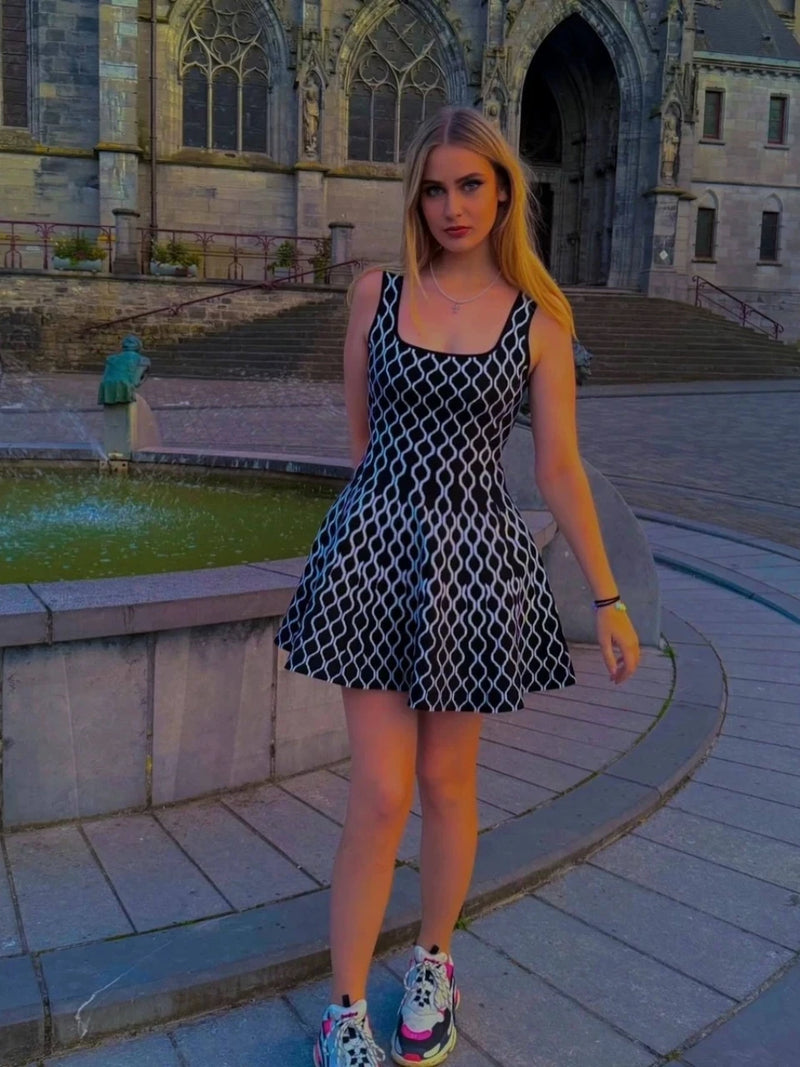 2025 Primavera Verão Luxo Design Da Marca Sem Mangas Vestido De Malha Para As Mulheres Preto Sexy Saia Curta Saia De Noite Senhoras Paris Roupas