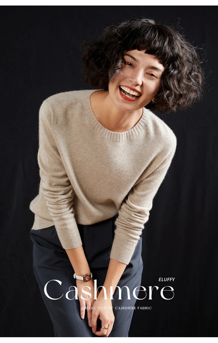 Pulôver feminino outono/inverno 100% puro suéter de caxemira casual suéter de malha gola redonda solto Tops básico versátil Blusa