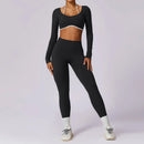 2 Peças Mulheres Treino Conjunto de Ioga Treino Sportswear Roupas de Ginástica Fitness Manga Comprida Crop Top Leggings de Cintura Alta Ternos Esportivos