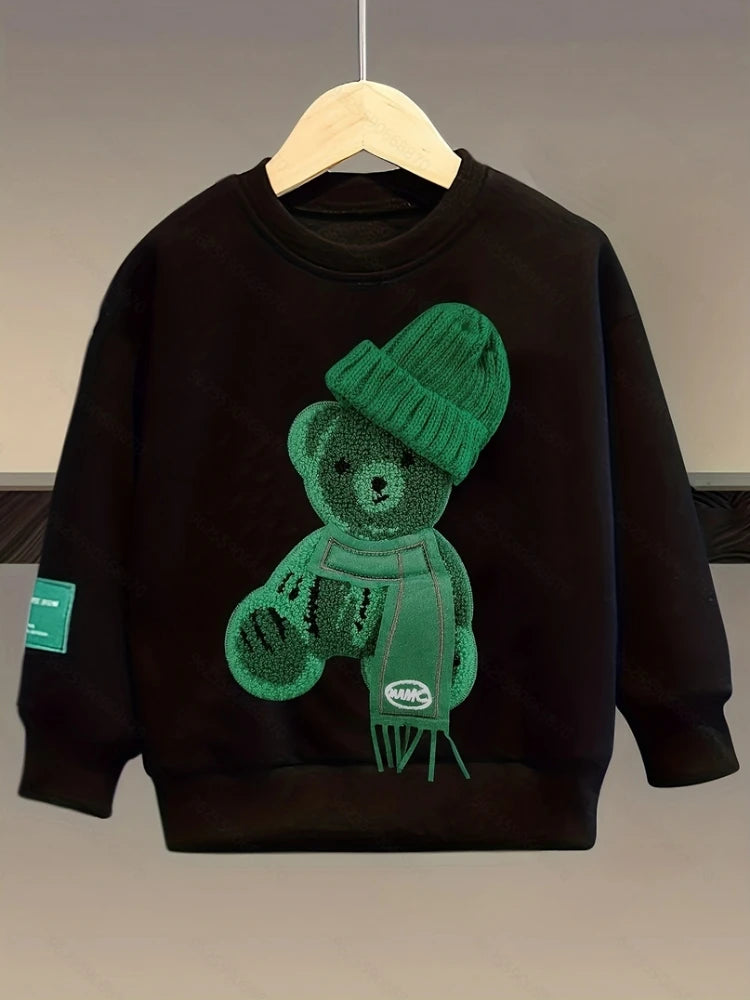 Outono Crianças Menino Conjunto de Roupas Bebê Meninas Dos Desenhos Animados Bordado Urso Camisolas Pullover Top e Calças Terno Adolescente Fatos de Treino