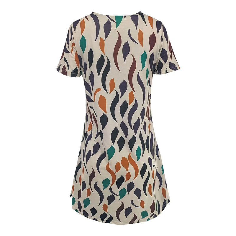 Vestidos com estampa de penas Mulheres Verão 2025 Roupas Manga Curta Decote em V Mini Vestido Elegante Boêmio Moda Vestido de verão Vestidos de praia