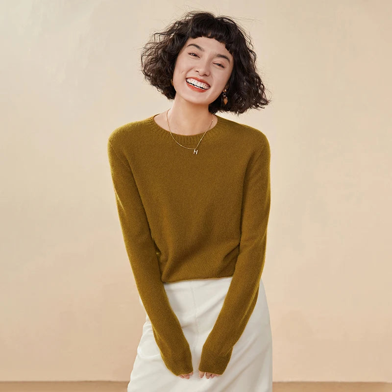 Pulôver feminino outono/inverno 100% puro suéter de caxemira casual suéter de malha gola redonda solto Tops básico versátil Blusa