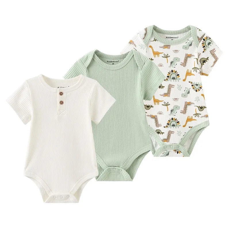 Kiddiezoom 3 PCS Moda Verão Manga Curta Cartoon Baby Bodysuit Algodão Recém-nascido Menino Menina Roupas