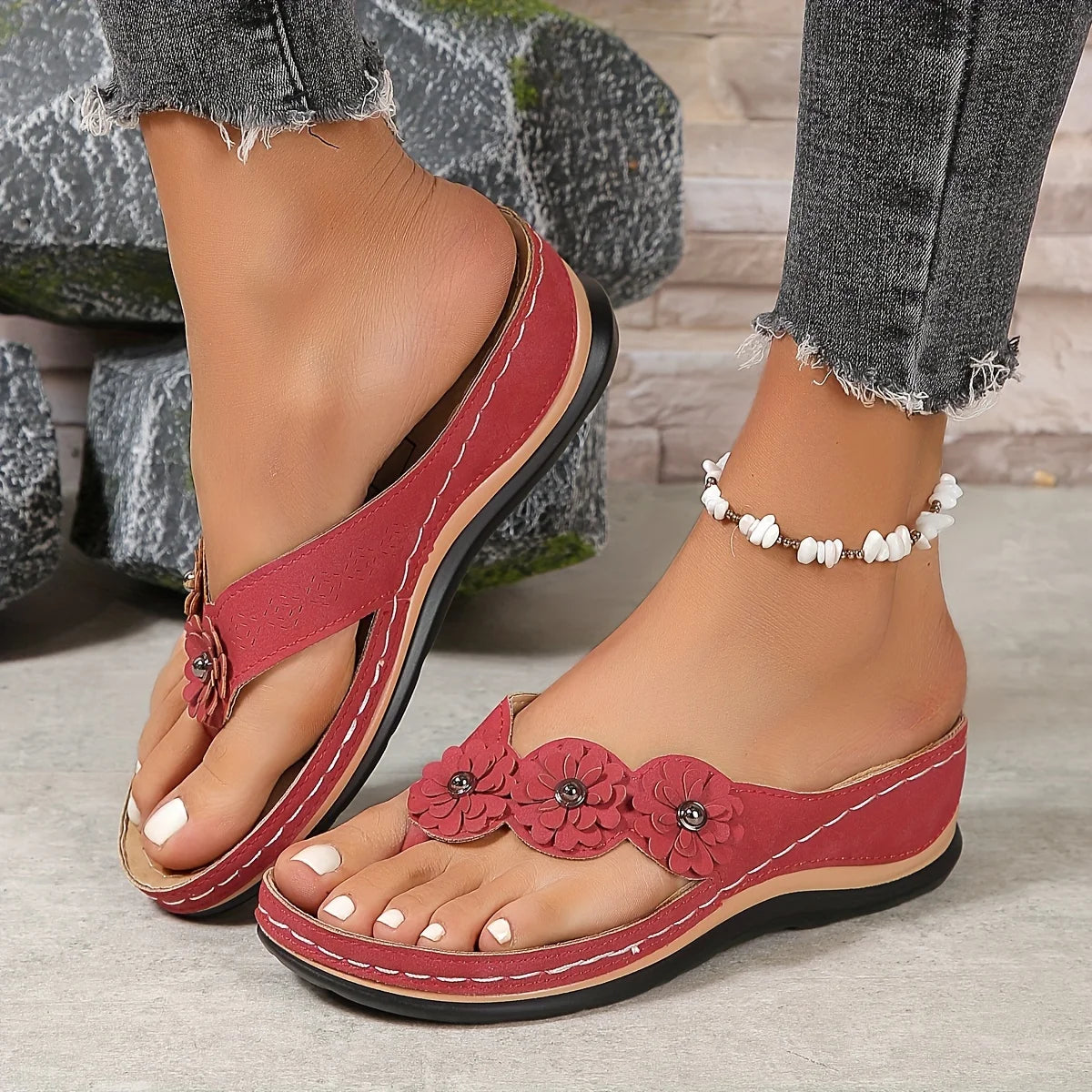 Chinelos de Praia Florais para Mulheres - Chinelos de Verão Confortáveis e Deslizantes, Calçados Casuais Versáteis para Exterior