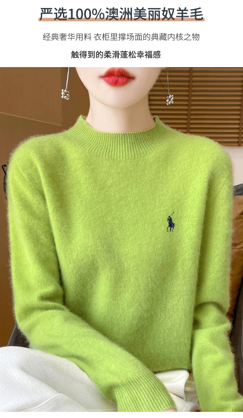 2025 Outono/Inverno Feminino Novo Moletom Com Capuz De Caxemira Elegante Bordado Meio Alto Gola Macia Caxemira Explosiva100% Lã Australiana