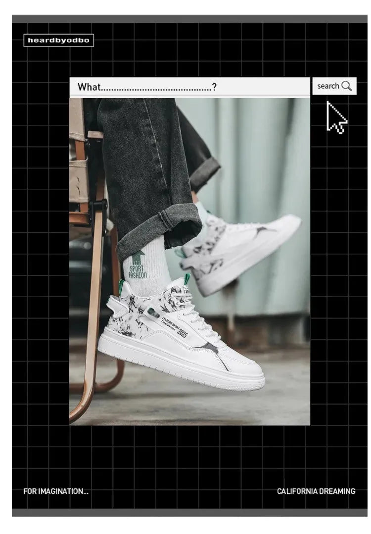 Primavera Outono Masculino Novo Estilo Tênis Vintage Moda Estudante Board Sapatos Casuais Sapatos de Cano Alto Sapatos de Fundo Grosso Respirável