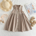 Urso Líder Novo Sólido Bebê Menina Vestido de Algodão Botão Crianças Vestidos de Verão Princesa Vestido de Festa Da Criança Meninas Vestido de Verão Roupas Infantis
