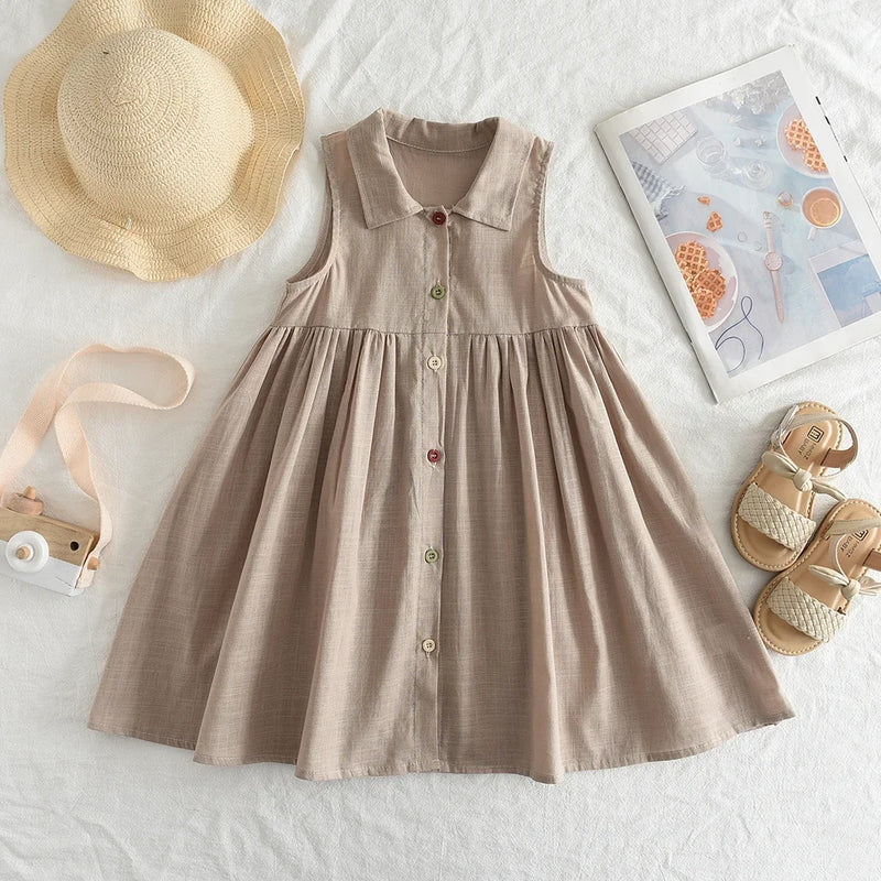 Urso Líder Novo Sólido Bebê Menina Vestido de Algodão Botão Crianças Vestidos de Verão Princesa Vestido de Festa Da Criança Meninas Vestido de Verão Roupas Infantis