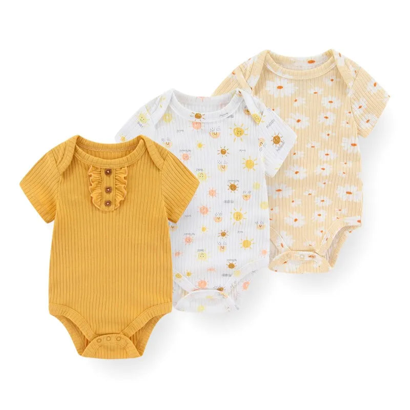 Kiddiezoom 3 PCS Moda Verão Manga Curta Cartoon Baby Bodysuit Algodão Recém-nascido Menino Menina Roupas