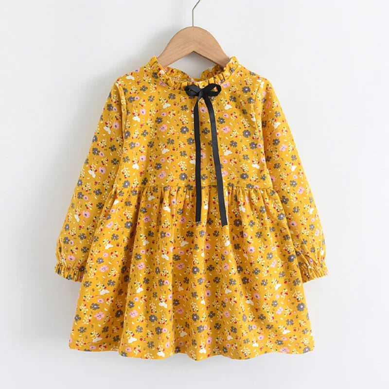 Urso Líder Novo Outono Meninas Vestido Primavera Crianças Princesa Vestido Casual Trajes Florais Crianças Roupas Flores Vestidos 2-8 Anos