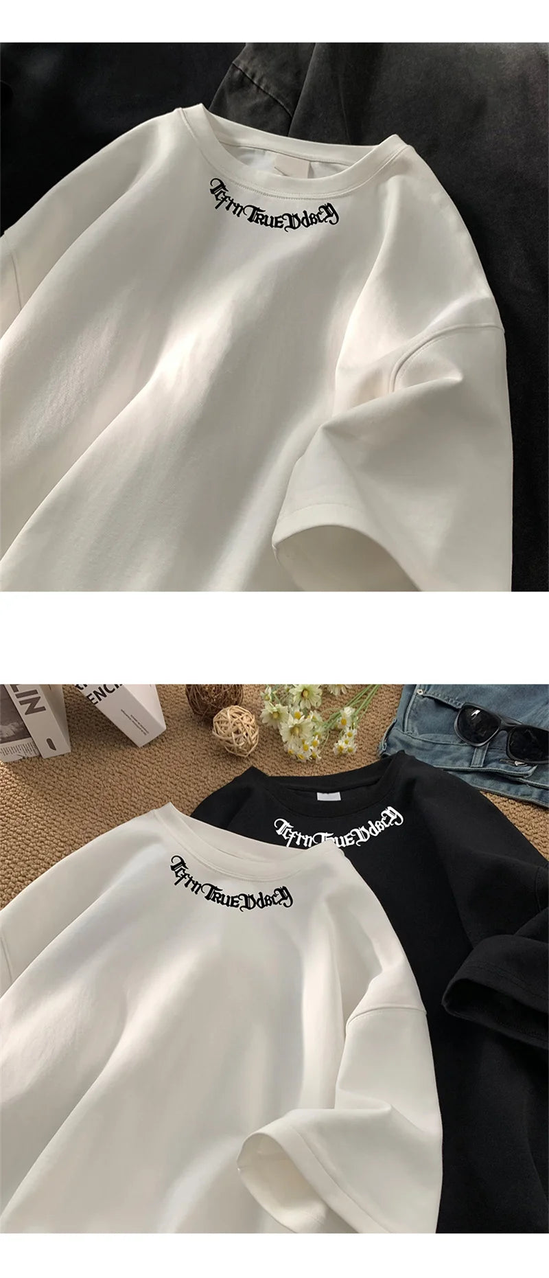 Camisetas grandes masculinas, camiseta branca de algodão 5XL para homens, casual, verão, moda, estampa de letras, gola, camisetas, roupas masculinas