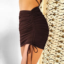 Sexy Spaghetti Strap String Cross Bodycon Dress para Mulheres Sólido Backless Cut-out Night Club Vestido Verão Sem Mangas Mini Vestido