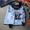 Lilo&stitch Hip Hop Jaquetas Jeans com Capuz para Homens Roupas Femininas Outono Inverno Jaqueta Masculina Patchwork Jaqueta Jeans Streetwear Roupas